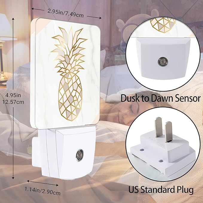 Rose Gold Pineapple Dusk to Dawn Night Light, Auto Sensor Lamp Home Indoor Stairway Kitchen Corridor, Night Lights Plug into Wall Decor, Boys Girls Women Men Room Gifts