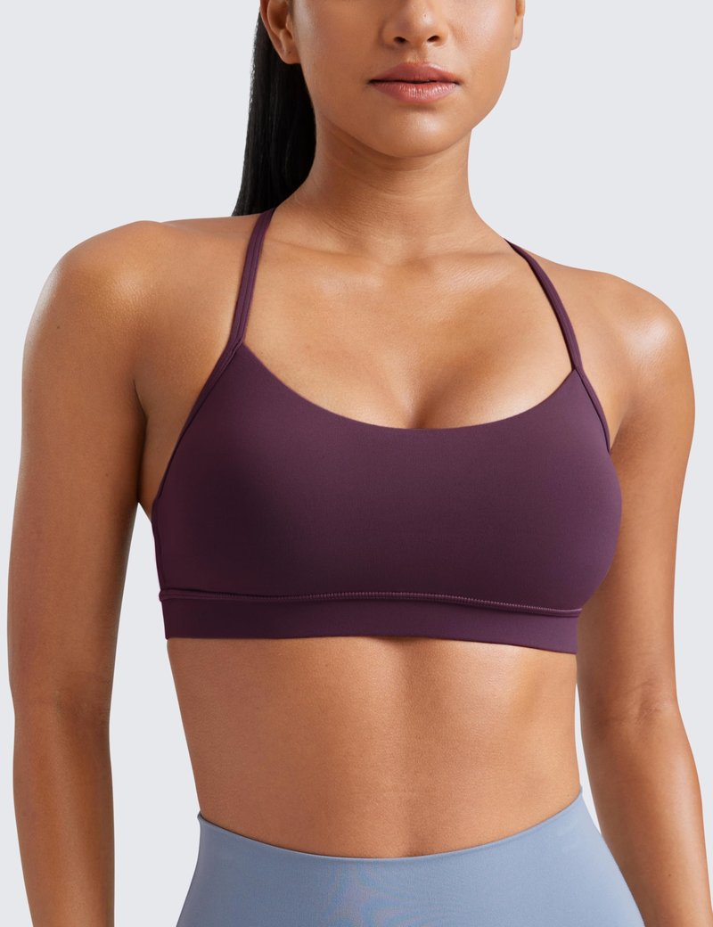 CRZ YOGA Butterluxe Y Back Sports Bras for Women - Padded Racerback Low Impact Spaghetti Thin Strap Workout Yoga Top Deep Purple Medium
