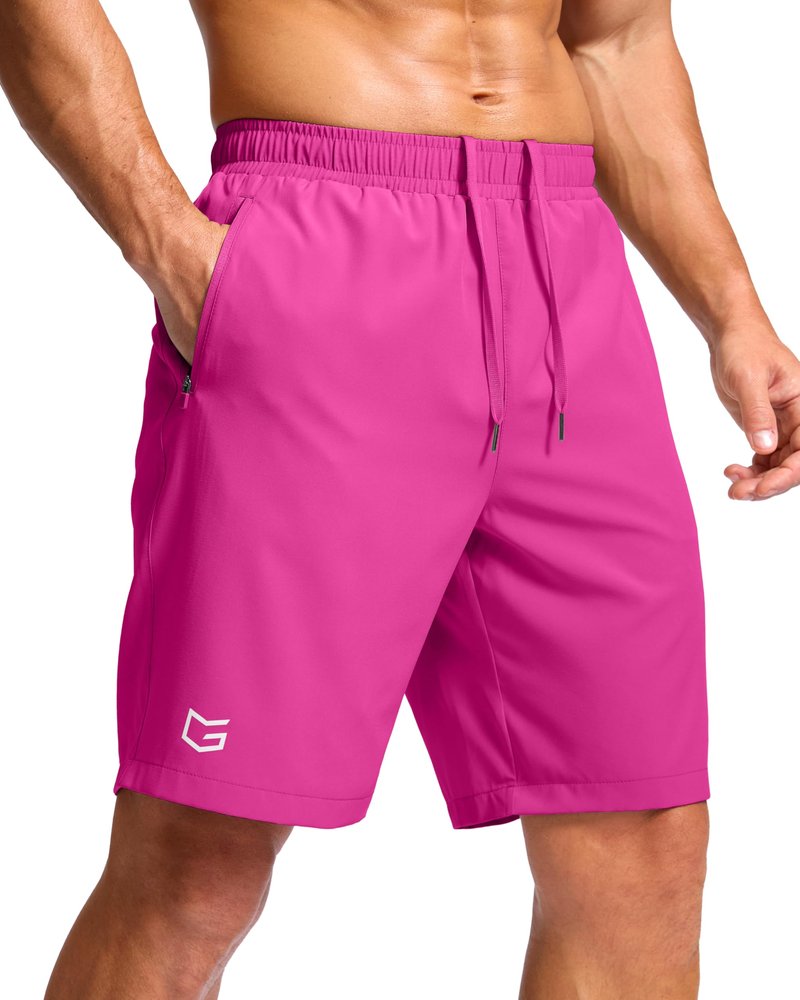 G Gradual Men's Athletic Running Shorts with Zipper Pockets Quick Dry 7"/ 5"/ 9" Workout Gym Shorts for Basketball Hiking(Rose,9M)