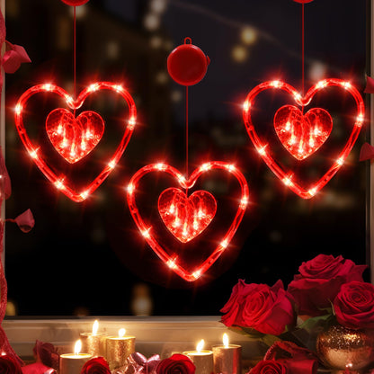 LOLStar Valentines Day Window Lights Decor with Timer, 3 Pack Battery Operated Red Heart-Shaped Window Decorations Silhouette Sucker LED Lamp Slow Fade Mode Romantic Light for 2026 Holiday Indoor Home
