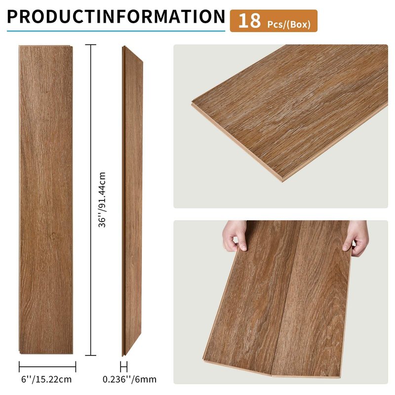 SSHENGYA 6mm Thick PVC Vinyl Flooring 18-Pack Planks (6x36 Inch), Cushioned Core for Superior Comfort & Quiet, Waterproof Click Lock for Home, Apartment, Office