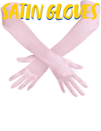 Spooktacular Creations Long Opera Party Gloves, 20s Satin Dress Pink Gloves for Women, Silk Stretchy Elbow Length Bridal Dress, 21 inches