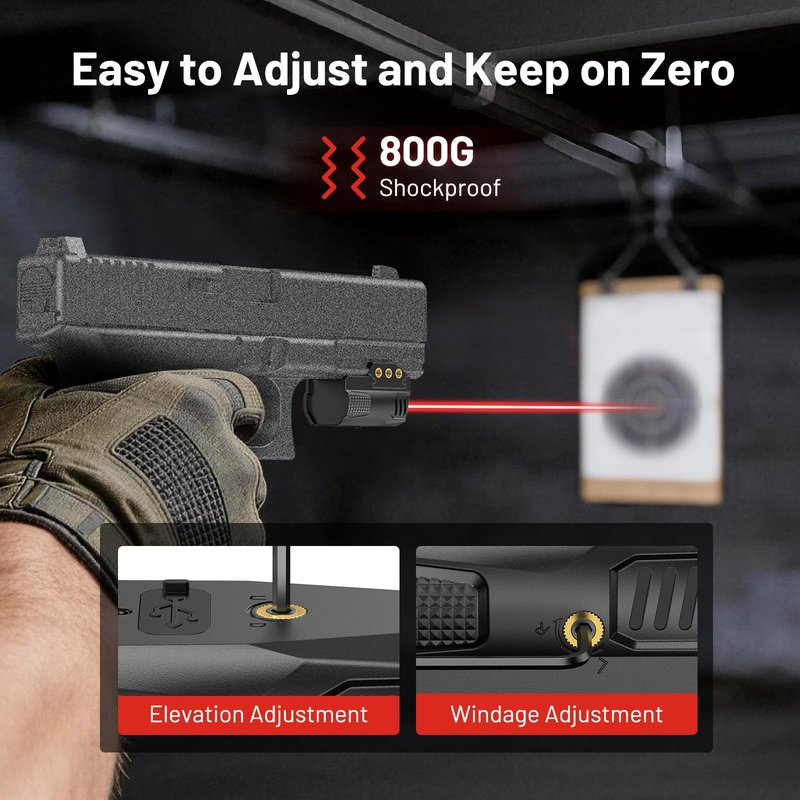 EZshoot Sub-Compact Pistol Laser Sight, Red Laser Sight for Pistol Handgun, Rechargeable Low Profile Laser Beam for 21MM Picatinny Rail Mount, Strobe Mode Available, Ambidextrous Switch