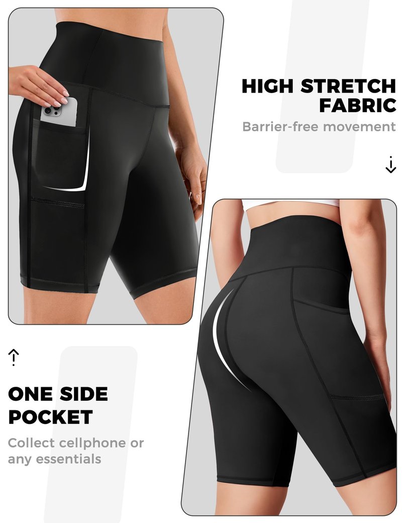 Buauty Biker Shorts Women - 5"/8" High Waisted Tummy Control Workout Gym Spandex Yoga Athletic Bike Shorts with Pocket