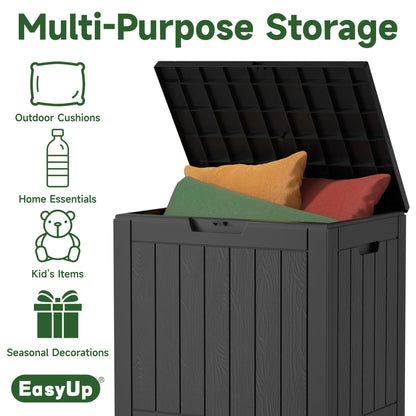 EasyUp 32 Gallon Resin Deck Box Waterproof, UV Resistant Outdoor Storage Box for Delivery, Porch, Patio and Garden, Stripe Black