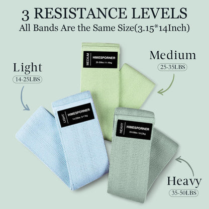 Wide Fabric Resistance Bands for Working Out, 3 Level Non-Slip Exercise Booty Bands for Women & Men Leg and Glutes with Hair Ties and Tape Measure - for Home Gym Workout, Yoga, Pilates