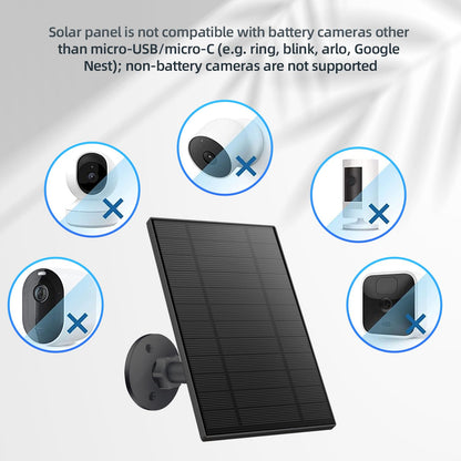 2PC 5W Solar Panel for Security Camera, Solar Panel with Micro USB & USB-C Port for DC 5V Outdoor Rechargeable Battery Camera, IP65 Waterproof, 360° Adjustable Security Mount, 9.8ft Cable(Black)