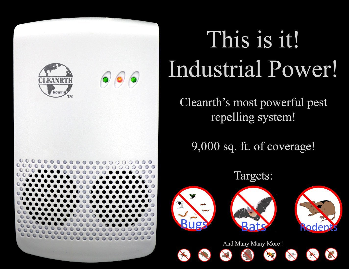 CLEANRTH CIN009 Industrial Electronic Pest Repelling System - Demands Insects, Bats, and Rodents to Flee