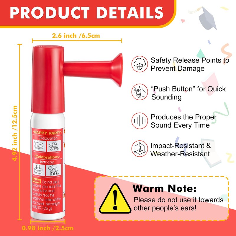 3 Pack Mini Air Horn for Personal Safety, 0.88 Oz Stadium Air Horn Prank, Portable Blow Noise Maker for Sporting Events, Football Games, Dogs, Party, Birthdays,Graduation Mini Noisemakers (Red)