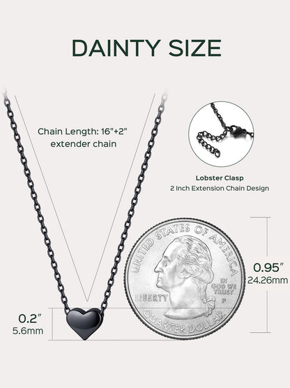 ChicSilver Black Necklaces for Women 925 Sterling Silver Tiny Heart Pendant Necklace for Women Dainty Necklace Christmas Necklaces