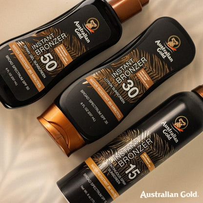 Australian Gold Continuous Spray Sunscreen with Instant Bronzer SPF 15, Immediate Glow & Dries Fast, Broad Spectrum, Water Resistant, Non-Greasy, Oxybenzone Free, Cruelty Free, 6 Ounce