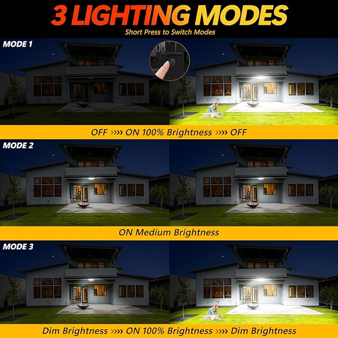 Solar Motion Sensor Outdoor Lights - 3000LM Dual PIR Motion Detector with Remote, 3 Lighting Modes, 270° Illumination, IP65 Waterproof Security Flood Lights for Yard, Garage, Patio(2 Packs Remote)