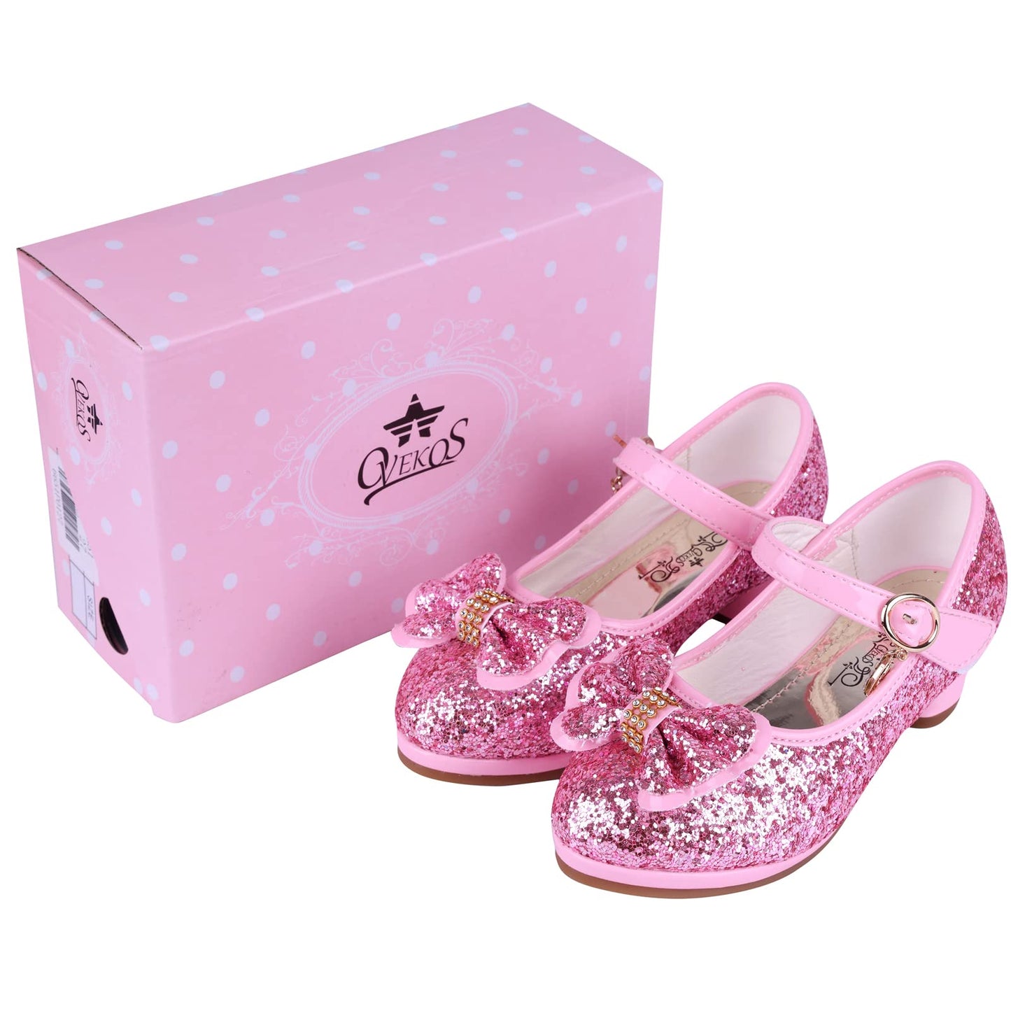KUWIBY Girl Sandals Glitter Princess Shoes Sequin Party Shoes Bling Bowknot High Heels Wedding Birthday Dress Comfort Bright Diamond Cosplay Dance for Little Girls Christmas Pink