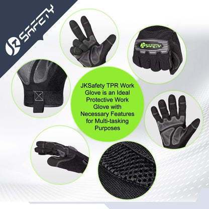 JKSafety High Performance Utility Work Gloves, all Purposes Mechanical Gloves, Guantes de Trabajo, for men and women, safety utility for works (G228-Black L)