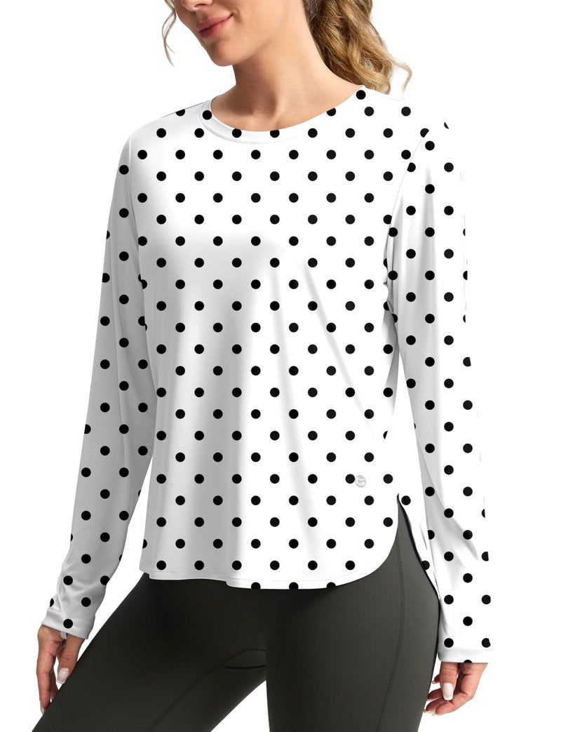 Women's Sun Shirts UPF 50+ Long Sleeve UV Protection Shirt Lightweight Quick Dry Workout Hiking Tops for Women(Black Dot,XXXL)