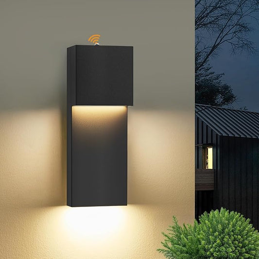 tewei Modern LED Outdoor Wall Sconce, 15'' Dusk to Dawn Outdoor Lighting Exterior Wall Lights, Black LED Front Porch Lights Outside Wall Mount Lighting for House, Backyard, Warm White 3000K, 1 Pack
