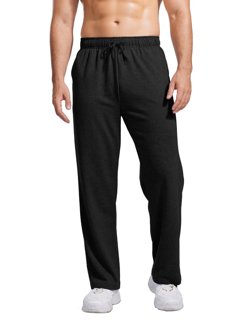 PINSPARK Men's Lightweight Sweatpants Cotton Yoga Pants Baggy Sweat Pants Open Bottom Lounge Jogger Sweatpants with Pockets