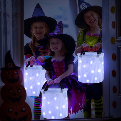 2 Pieces LED Light Halloween Trick or Treat Candy Bags Light up Goodie Trick or Treating Bags Kids Multipurpose Reusable Gift Bucket for Halloween Birthday Party Favor(White)
