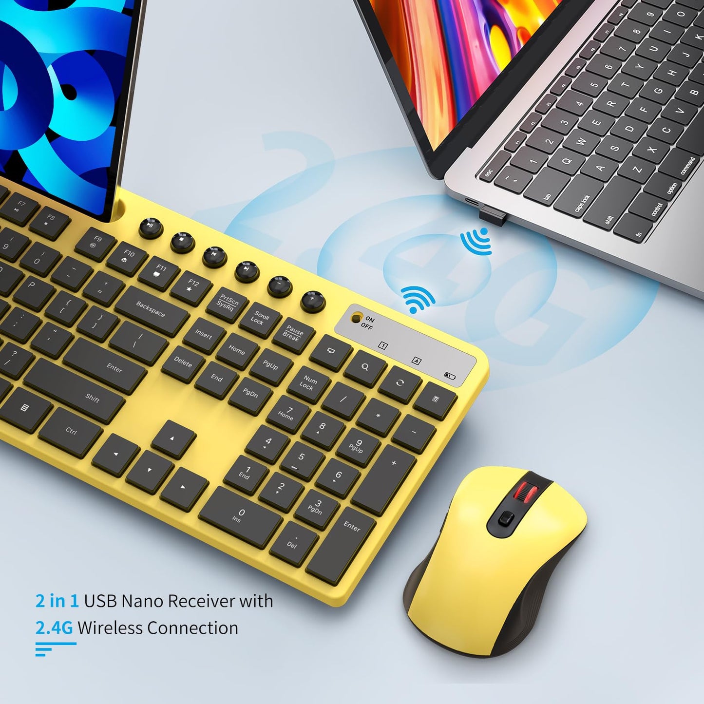 Wireless Keyboard and Mouse Combo, MARVO 2.4G Ergonomic Wireless Computer Keyboard with Phone Tablet Holder, Silent Mouse with 6 Button, Compatible with MacBook, Windows (Black)
