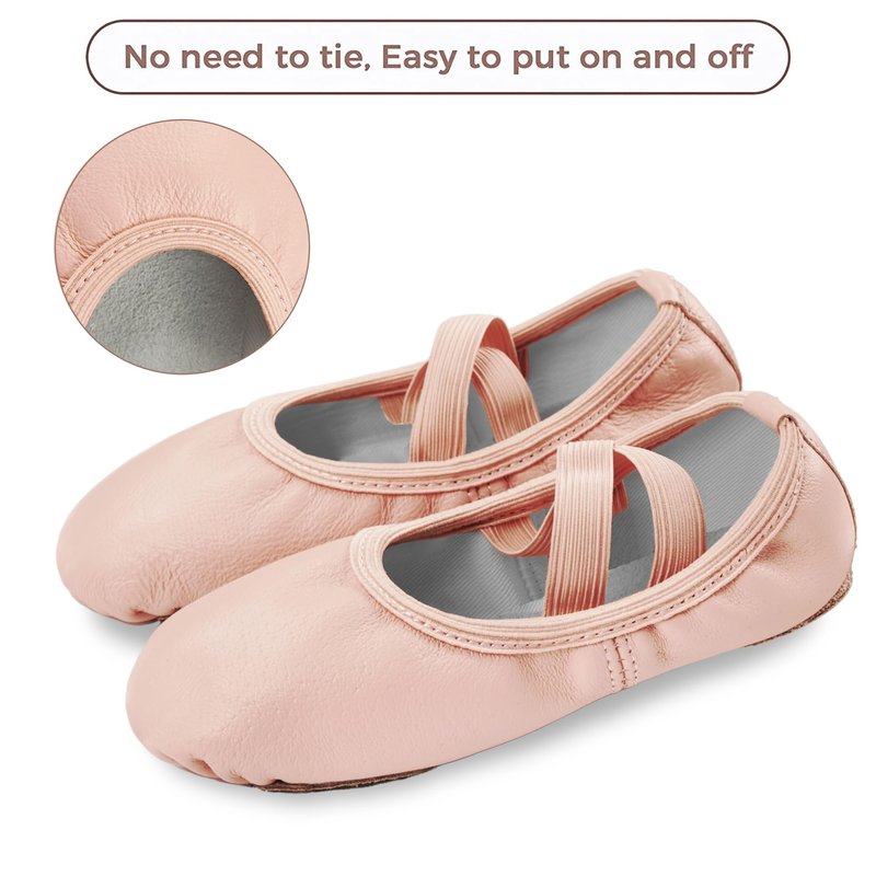 Stelle Ballet Shoes for Girls Dance Slippers Genuine Leather Ballerina Shoes for Toddler/Little Kid/Big Kid(10MT, Ballet Pink No-tie)