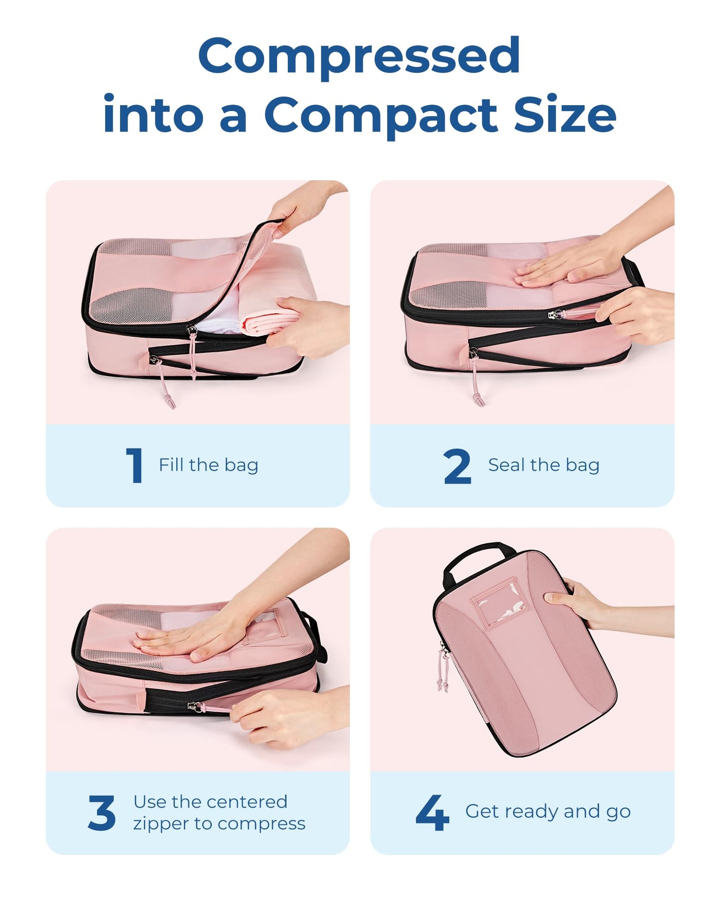 BAGSMART Compression Packing Cubes, 6 PCS Packing Cubes for Suitcases, Travel Bags Organizer for Luggage, Lightweight Packing Cube for Travel Essentials, Pink