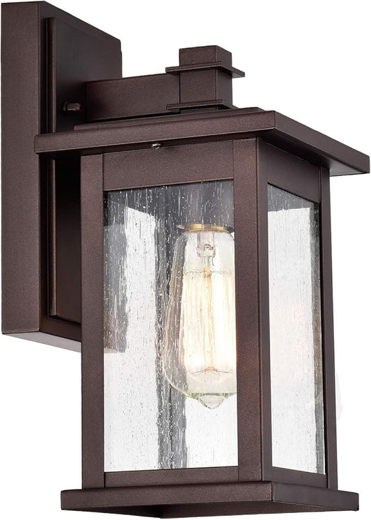 MICSIU Oil Rubbed Bronze Outdoor Wall Sconce, Clear Seedy Glass Outside Porch Sconce, 12 Inch Outdoor Light Fixture for House, Front Door, Entryway, Patio