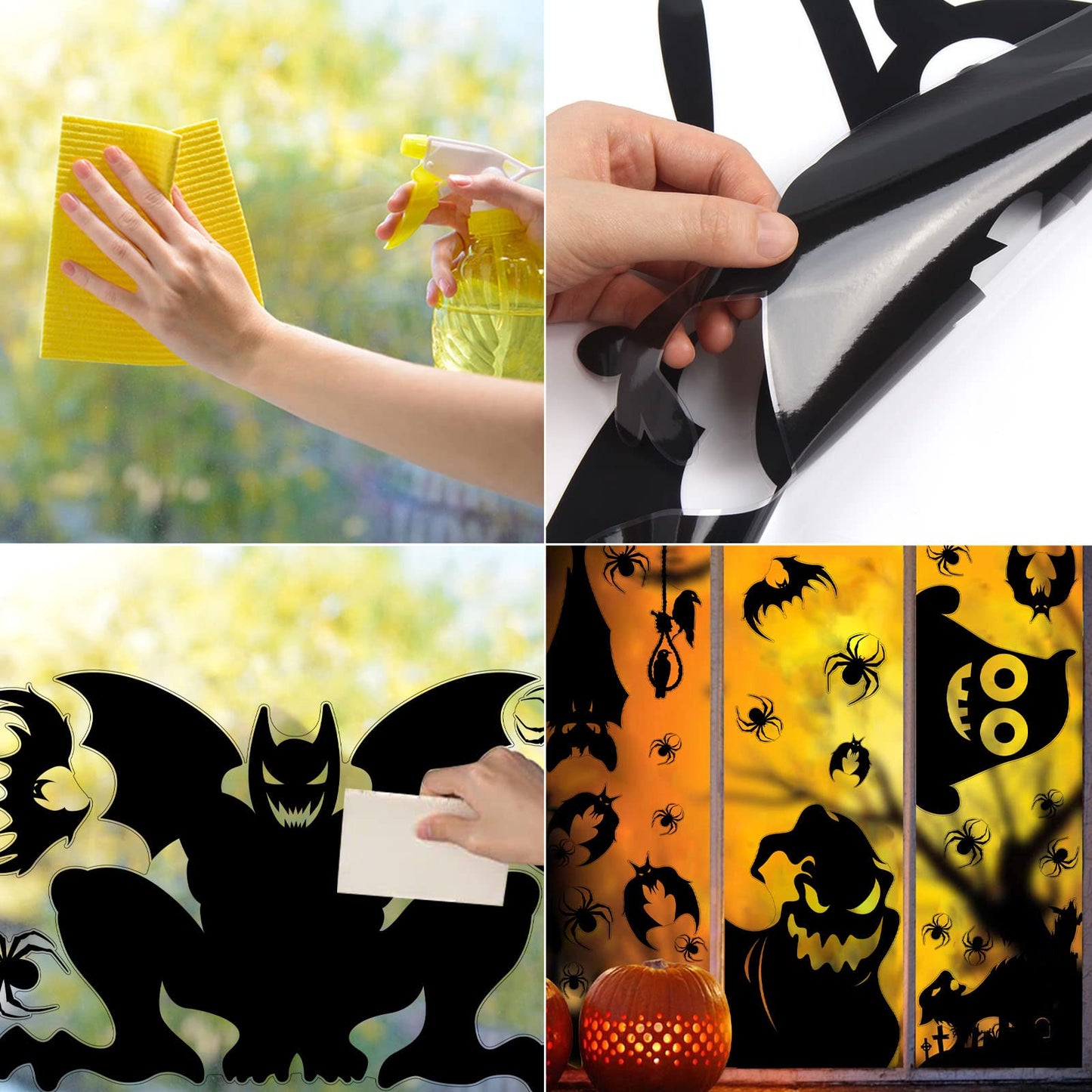 FOIMAS Halloween Window Cling Sticker,Giant Spooky Monster Silhouette Window Decals for Haunted House Halloween Home Decoration,4 Sheets