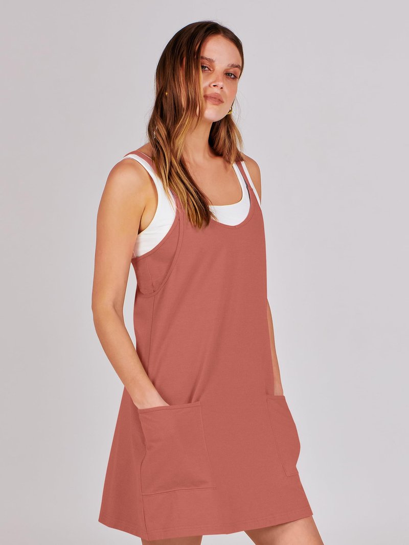 ANRABESS Women Athletic Dress Summer Tennis Workout Active Sports Mini Romper Dress Built in Shorts Travel Vacation Clothes Rust X-Large