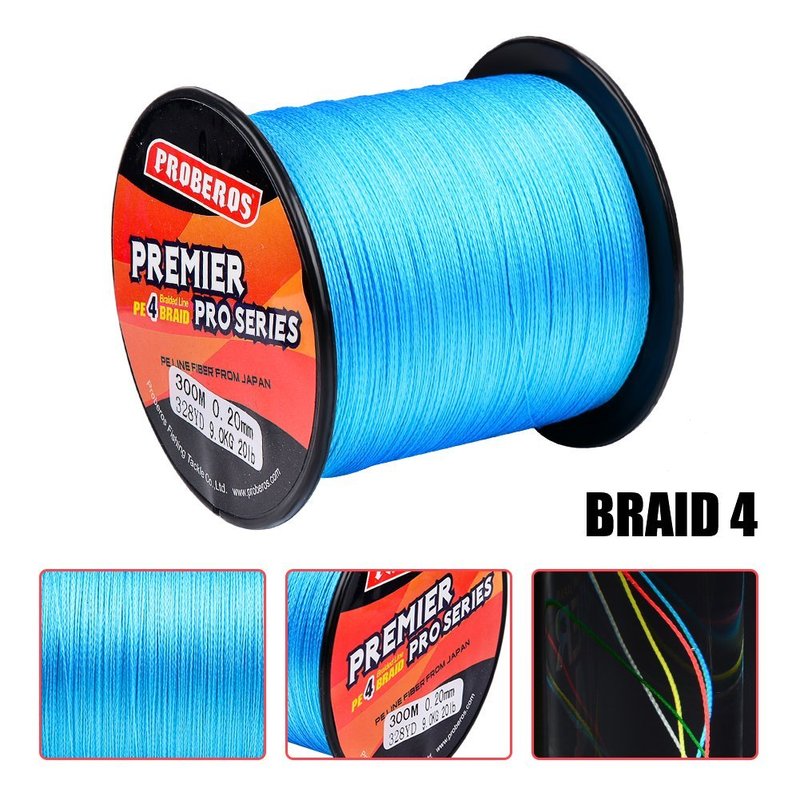 BAIKALBASS Superpower Braided Fishing Line 4 Strands Strong Multifilament PE Braid Wire for Saltwater 328Yard/300M 8LB Blue