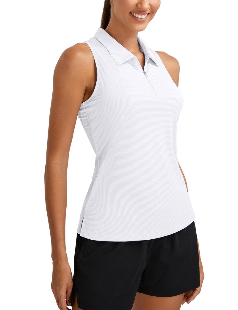 MathCat Womens Golf Polo Shirts, Sleeveless 1/4 Zip UPF 50+ Tennis Tank Top, Racerback with Collar Athletic Shirt Quick Dry White