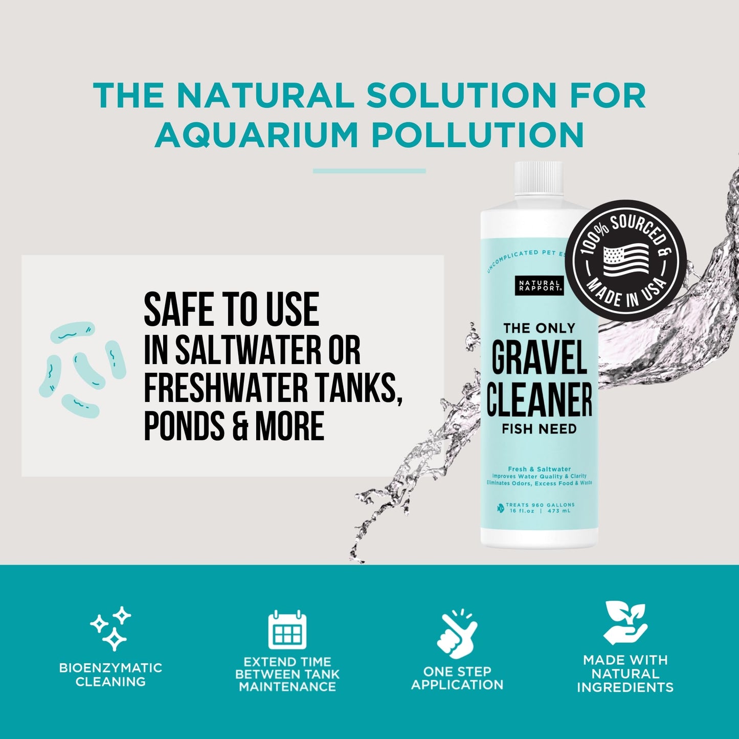 Aquarium Gravel Cleaner - Naturally Maintain a Healthier Tank, Reducing Fish Waste and Toxins (16 fl oz)