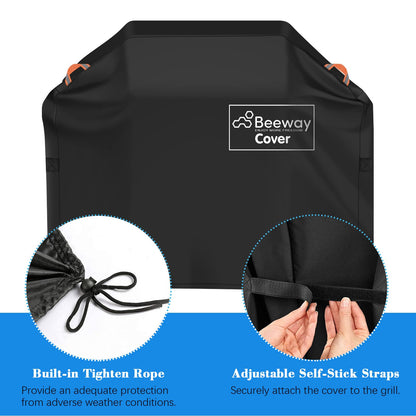 BEEWAY Barbecue Cover, BBQ Grill Cover fits Weber, Brinkmann, Char Broil - Heavy Duty Large BBQ Covers, UV & Waterproof, Rip-proof with Reflective Straps and Storage Bag (145 x 61 x 120cm)
