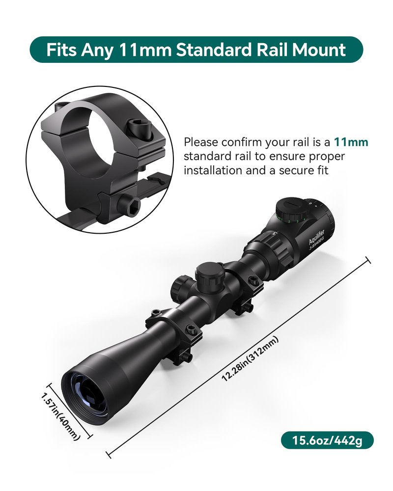 HT 3x9-40 Pellet Gun Scope, Hunting Rifle Scope with Dovetail Rings, Red/Green Illuminated Reticle, 1-Inch Tube, Second Focal Plane Rifle Optics
