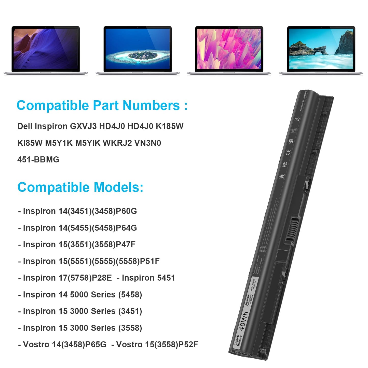 Fancy Buying M5Y1K Laptop Battery for Dell Inspiron 14 15 17 5000 3000 Series 5559 5558 3551 3451 3558 i3558 3567 5755 5756 5458 5759 5758 5759 GXVJ3 HD4J0 K185W WKRJ2 VN3N0 991XP 07G07 78V9D