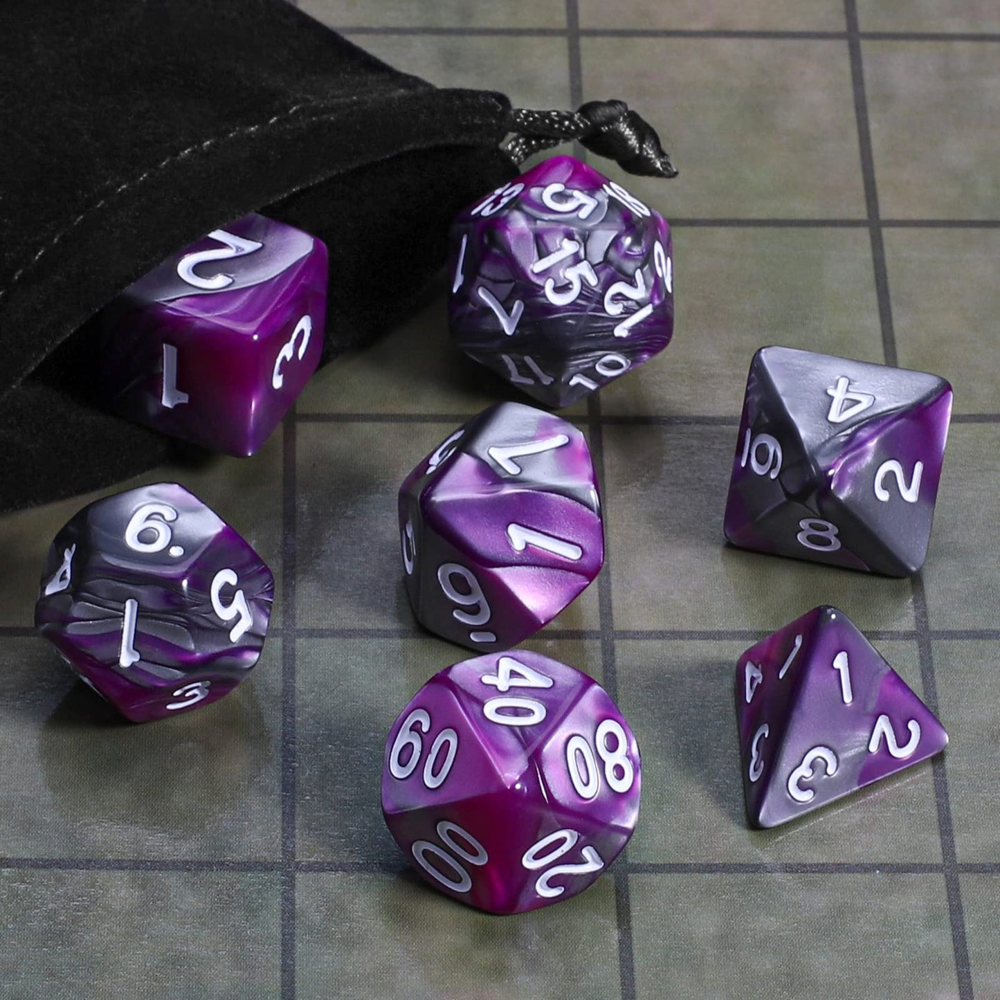 CiaraQ DND Polyhedral Dice Set with Dice Bag for Dungeons and Dragons RPG MTG Role Playing Table Games