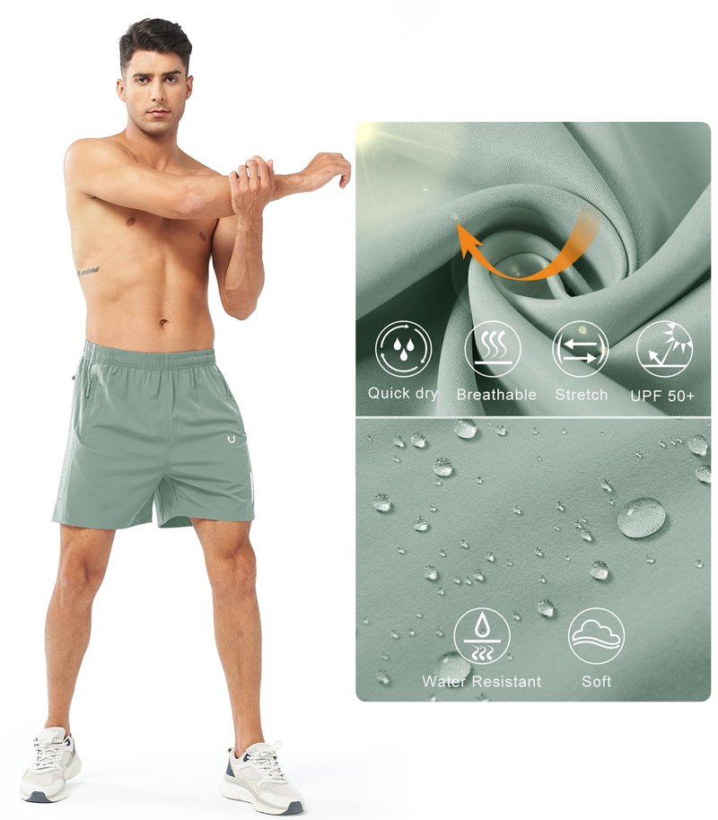 NORTHYARD Men's Athletic Running Shorts Gym Workout 7"/9"/5" Quick Dry Lightweight Sports Basketball Tennis 3 Zipper Pockets LODENFROST-5inch M