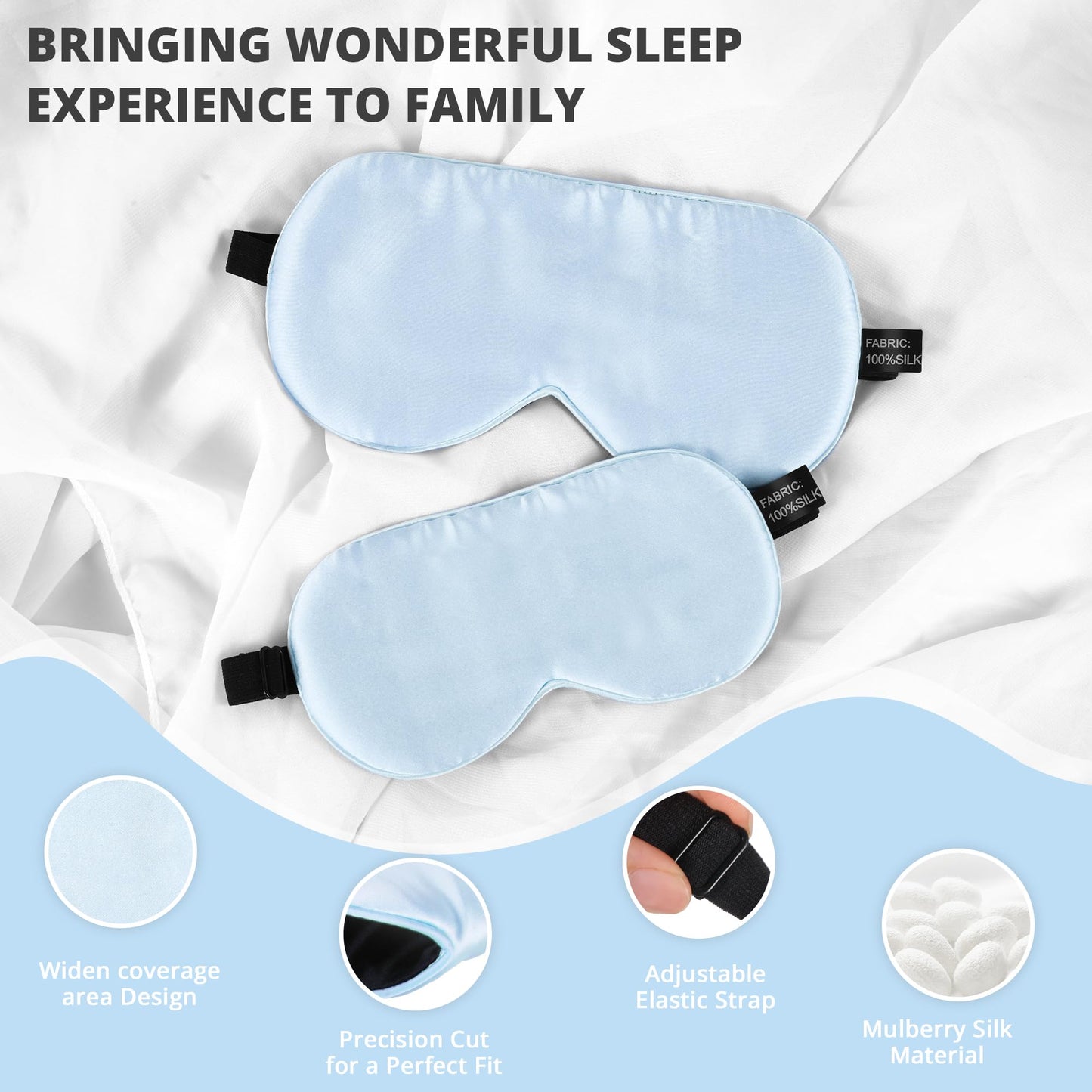 Kids Sleep Mask Eye Cover, 100% Real Natural Pure Silk Eye Mask with Adjustable Strap, Blindfold Kids Eye Mask for Sleeping, Eye Shade for Boys Girls and Adult, Pressure-Free Comfort (Black)
