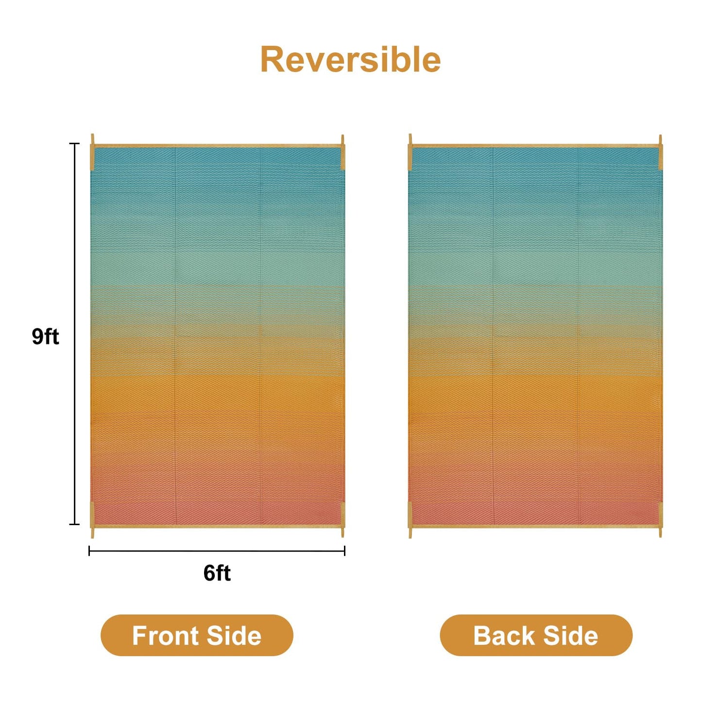 Anidaroel 6x9ft Ombre Outdoor Rug for Patios Clearance, Waterproof Outdoor Plastic Straw Mat, Outdoor Area Rug for Patio, Large RV Outdoor Rugs for Camping, Backyard(Orange&Blue, 6'x9')