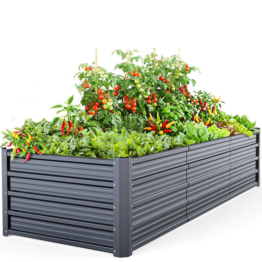 Ohuhu 8x3x1.5 FT Metal Raised Garden Bed Outdoor, Reinforced Galvanized Steel Rustproof Planter Box, 100% Non-Toxic, 269 Gal Large Capacity Heavy Duty Raised Beds for Growing Vegetables Flowers Herbs