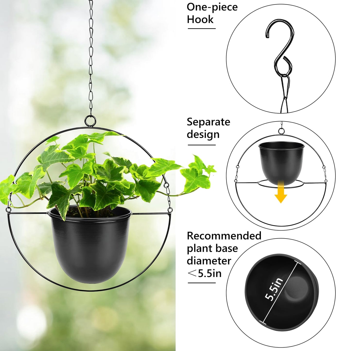 awz p eal. Metal Hanging Planters, Indoor and Outdoor Hanging Planter, Wall Planters with Mid Century Holder, Extra Chain, Hooks for Modern Home Décor