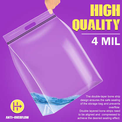 FURWEY 25 Gallon Extra Large Storage Bags 35”x 24”Resealable Clear Bags with Handle 4 Mil Thick Heavy Duty Big Bag for Clothes Pillow Travel Moving,Bedding,Shoes and Toys Storage, Pack of 6