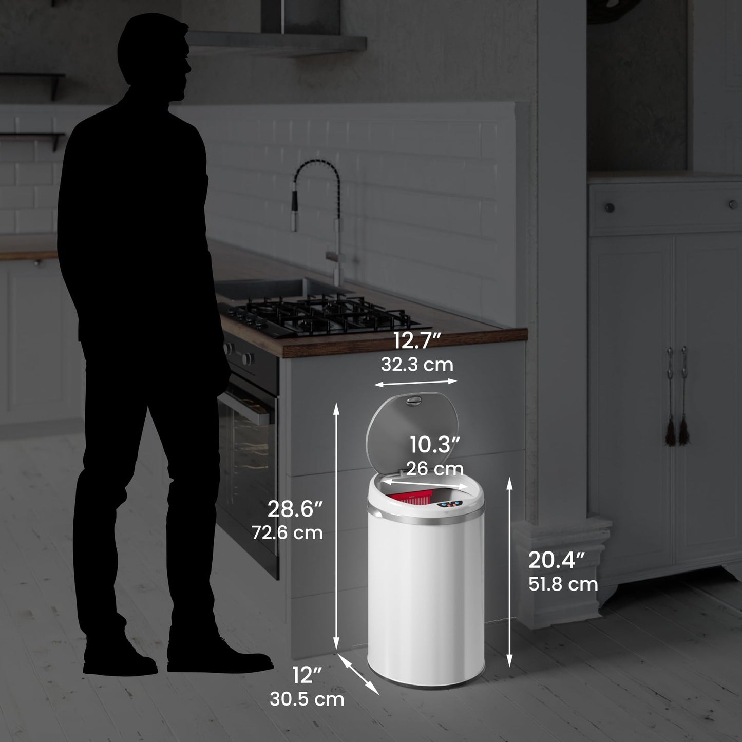 iTouchless Automatic Touchless Sensor Trash Can – 8 Gallon / 30.3 Liter – Pearl White – Round