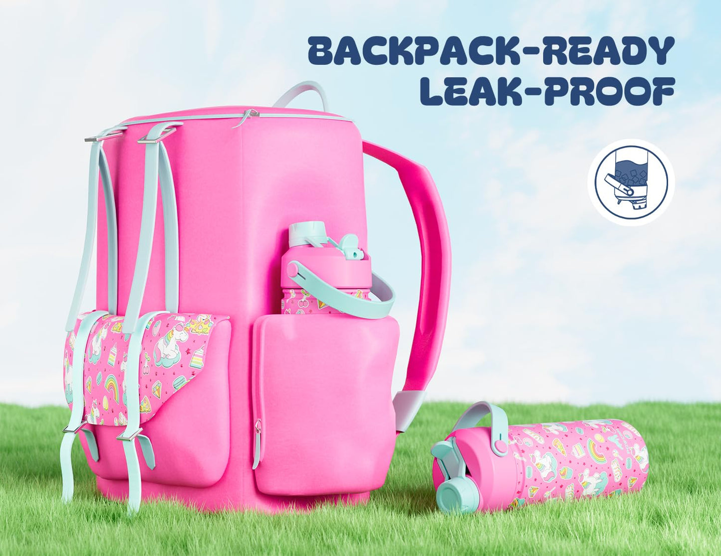 18 oz Kids Water Bottle for School: Leakproof, 2-in-1 Straw Spout Lid, BPA-Free, Easy Carry, Keep Cold 24H, Insulated Stainless Steel Cup for Backpack, Sports, Camping, Trip, Gift, Home (Cute Unicorn)