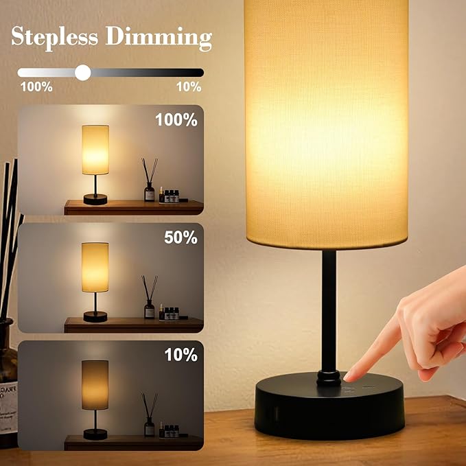 Ascher RGB Table Lamp Color Changing - 3 Color Temperatures and Stepless Dimmable Small Bedside Lamp for Bedroom, Touch Control Nightstand Light with White Shade for Reading Home Decor Lights