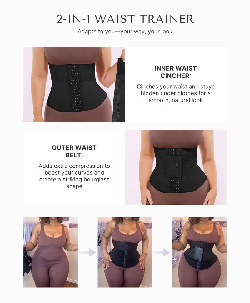 SHAPELLX Workout Waist Trainer Waist Trimmer for Lower Belly Waist Cincher Body Shaper Tummy Control Girdle(Black,XXL)