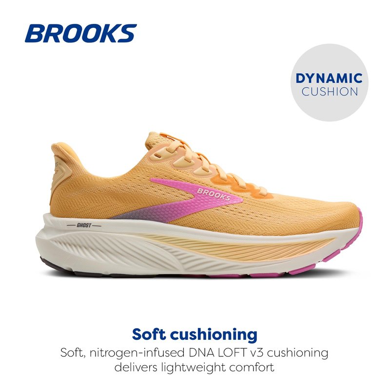 Brooks Women’s Ghost 17 Neutral Running Shoe - Apricot/Grey/Pink - 11.5 Medium