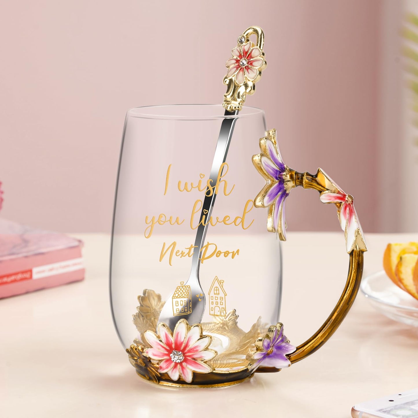 OEAGO Gifts for Mom Women Valentines Day Gifts for Her Glass Coffee Enamels Mug Best Birthday Valentine's for Girlfriend Wife Mothers Day from Daughter Son Tea Cup Stocking Stuffers Christmas