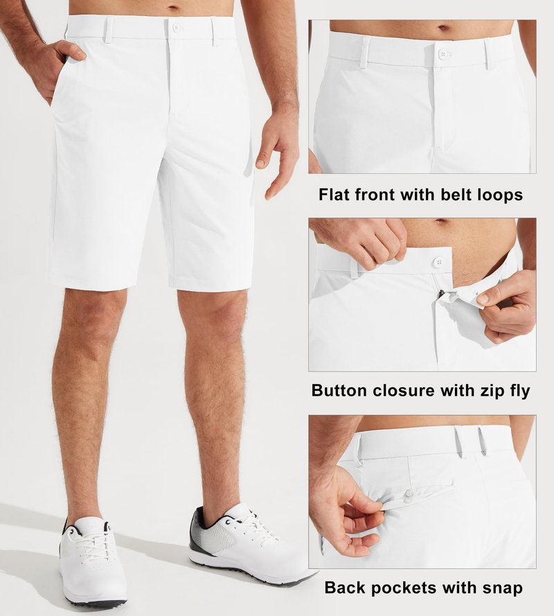 Libin Men's Golf Shorts 9" Work Dress Shorts Casual Flat Front Hybrid Short Lightweight Quick Dry Water Resistant, White, Size 32