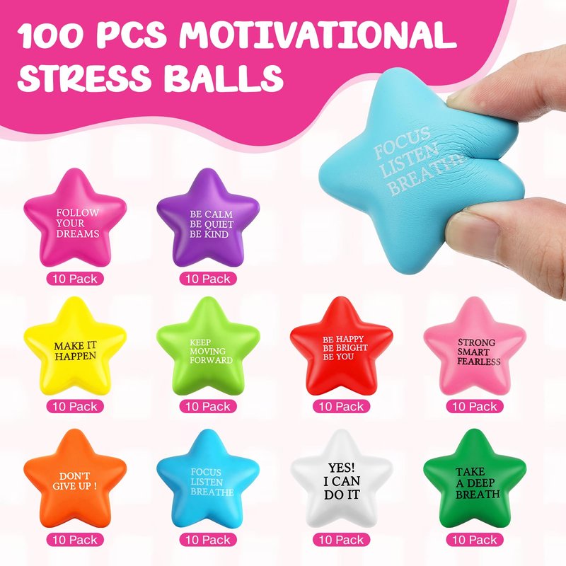 100 Pcs Stress Balls for Adults Motivational Stress Balls Bulk Colorful Foam Stress Relief Balls Hand Exercise Fidget Relief Anxiety Toys for Office Relief Employee Appreciation Gifts Party Favors