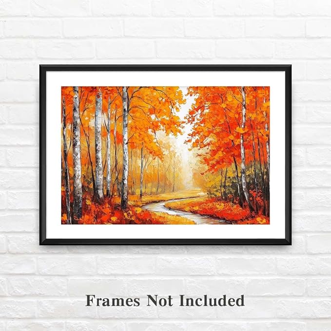 Yesad Autumn Canvas Wall Art, Fall Tree Forest Field Landscape Painting Fall Wall Art Prints Pictures Posters Artwork for Living Room Bedroom Bathroom Home Decor (Unframed,36”x24”,Tree & River)
